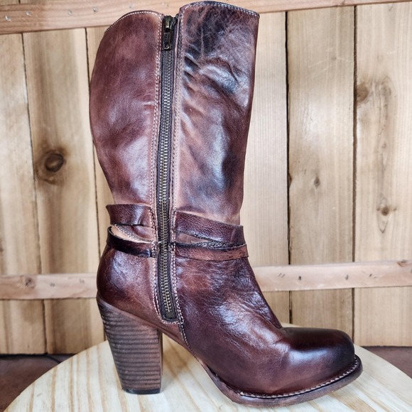 Bed Stu Cobbler Series Boots Womens 8 Brown Leather Western Harness Heel Zip - Picture 6 of 9